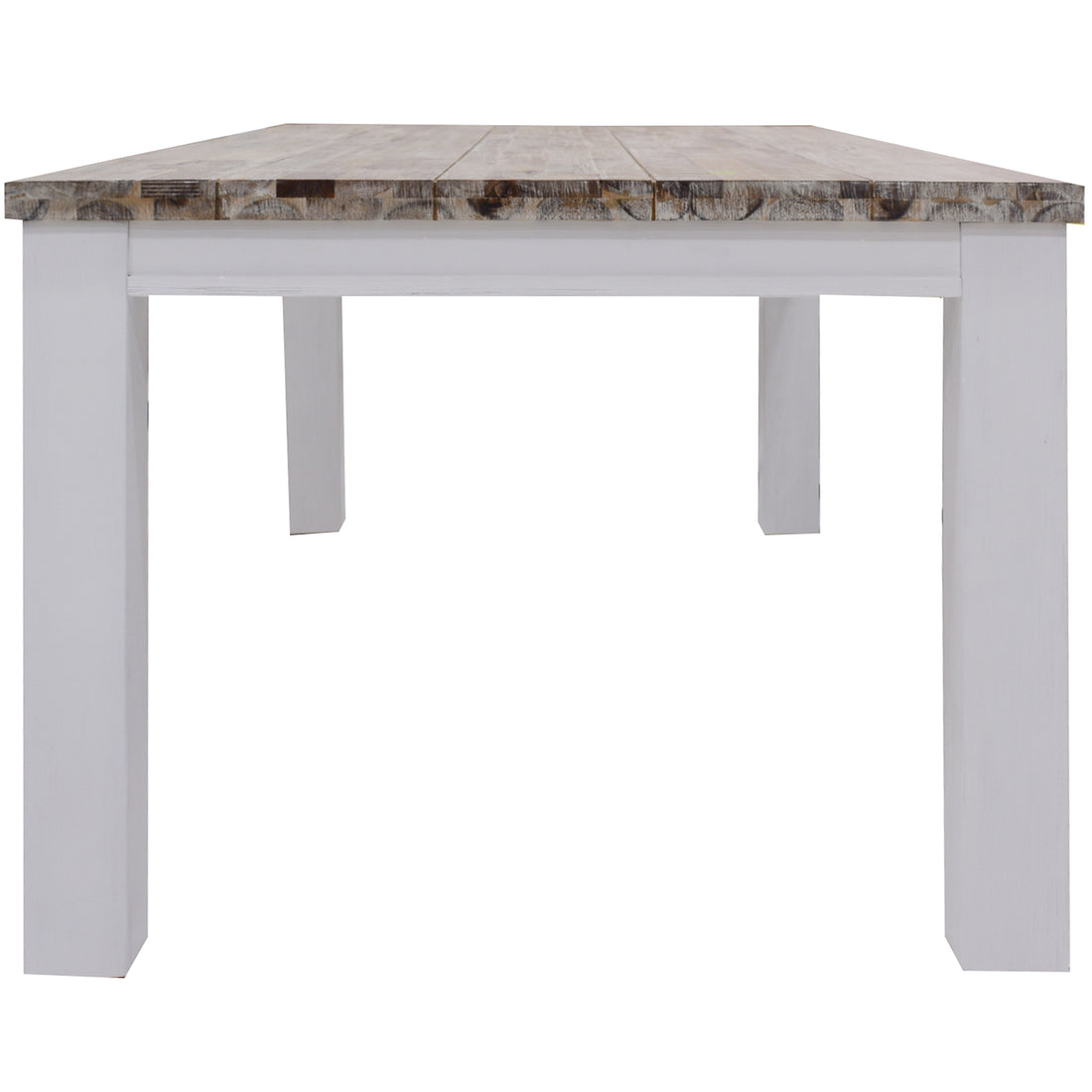 White Brushed Acacia Wood Dining Table - 225cm Solid Timber Elegance