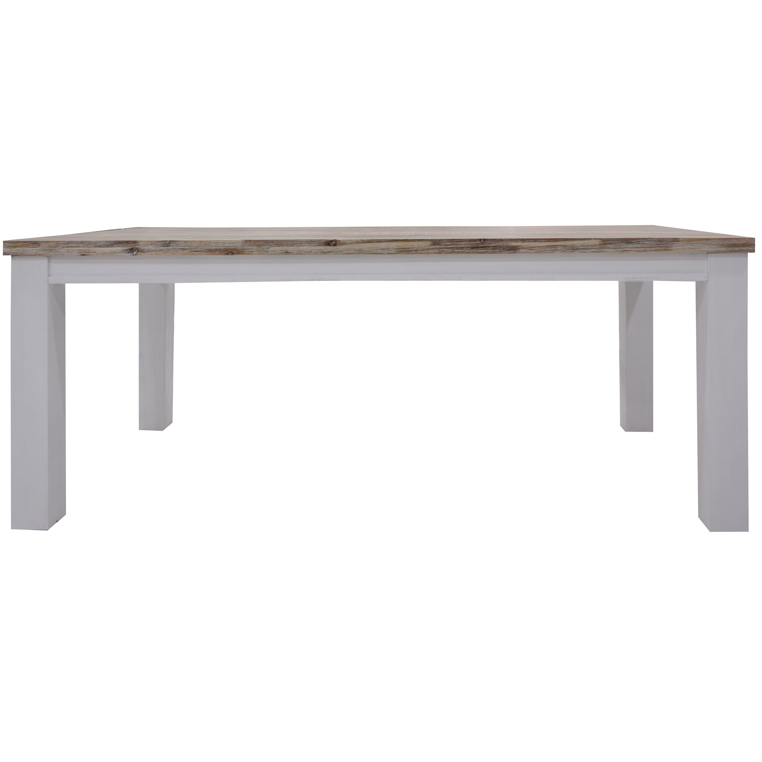 White Brushed Acacia Wood Dining Table - 225cm Solid Timber Elegance