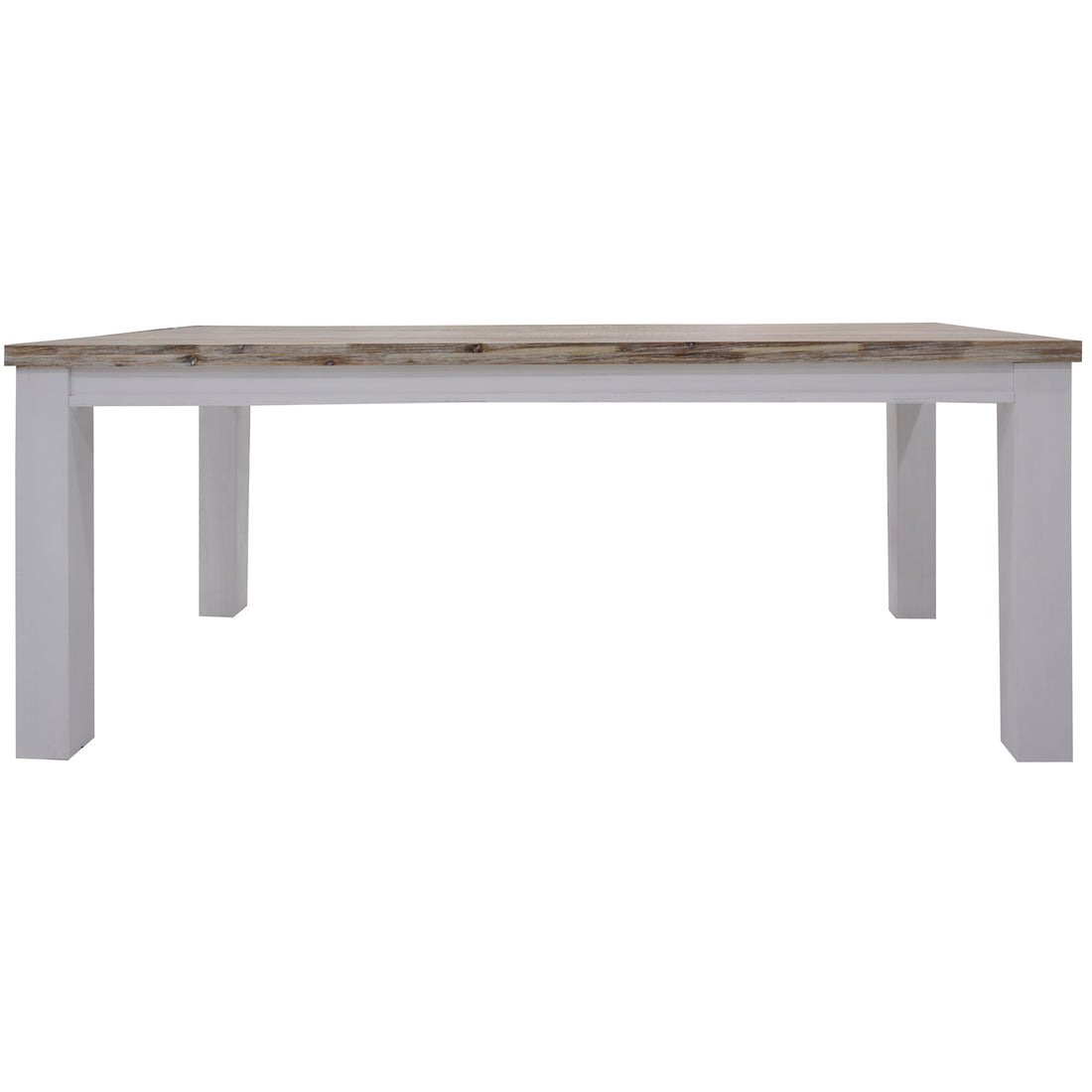 White Brushed Acacia Wood Dining Table - 225cm Solid Timber Elegance
