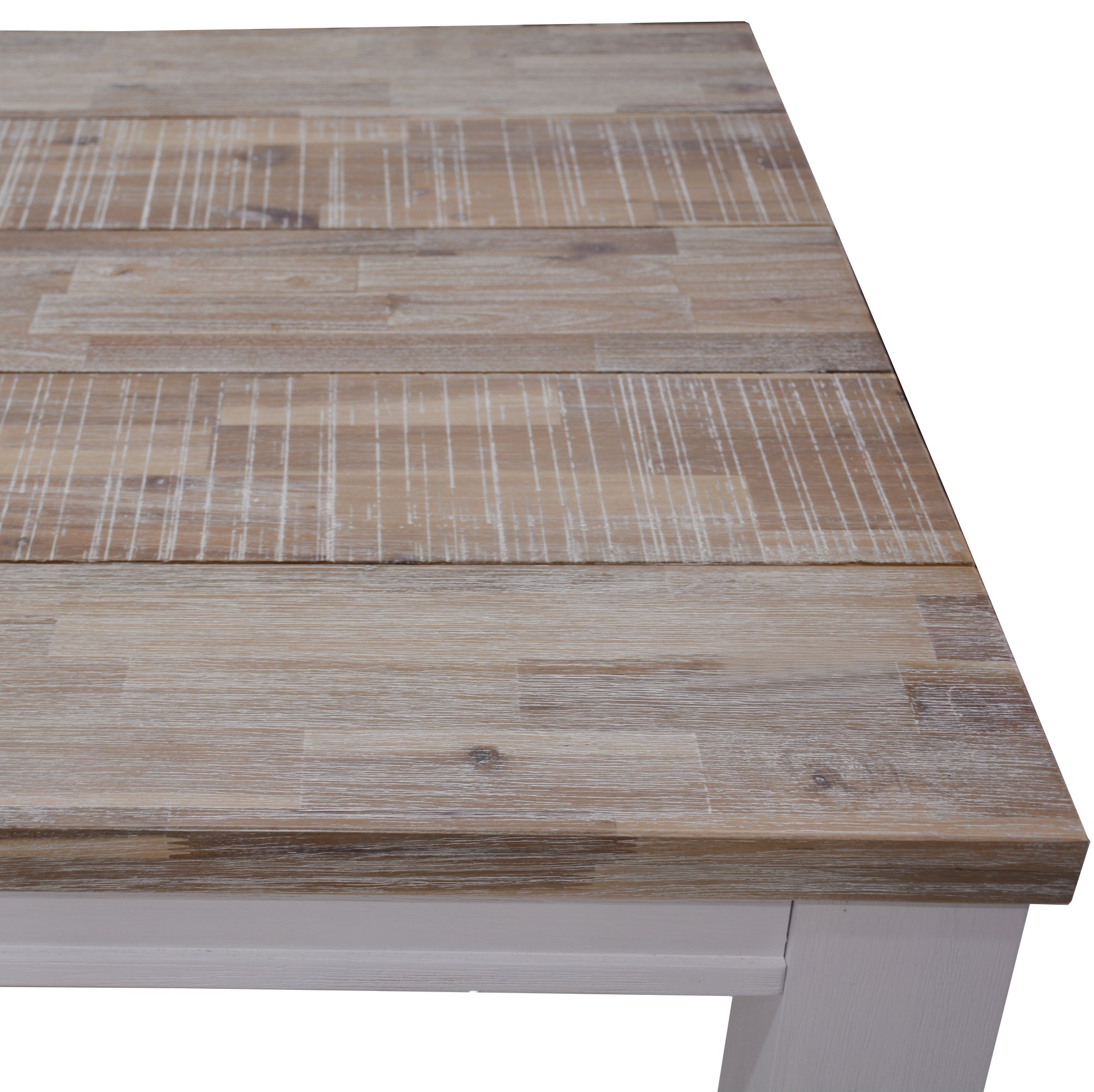 White Brushed Acacia Wood Dining Table - 225cm Solid Timber Elegance