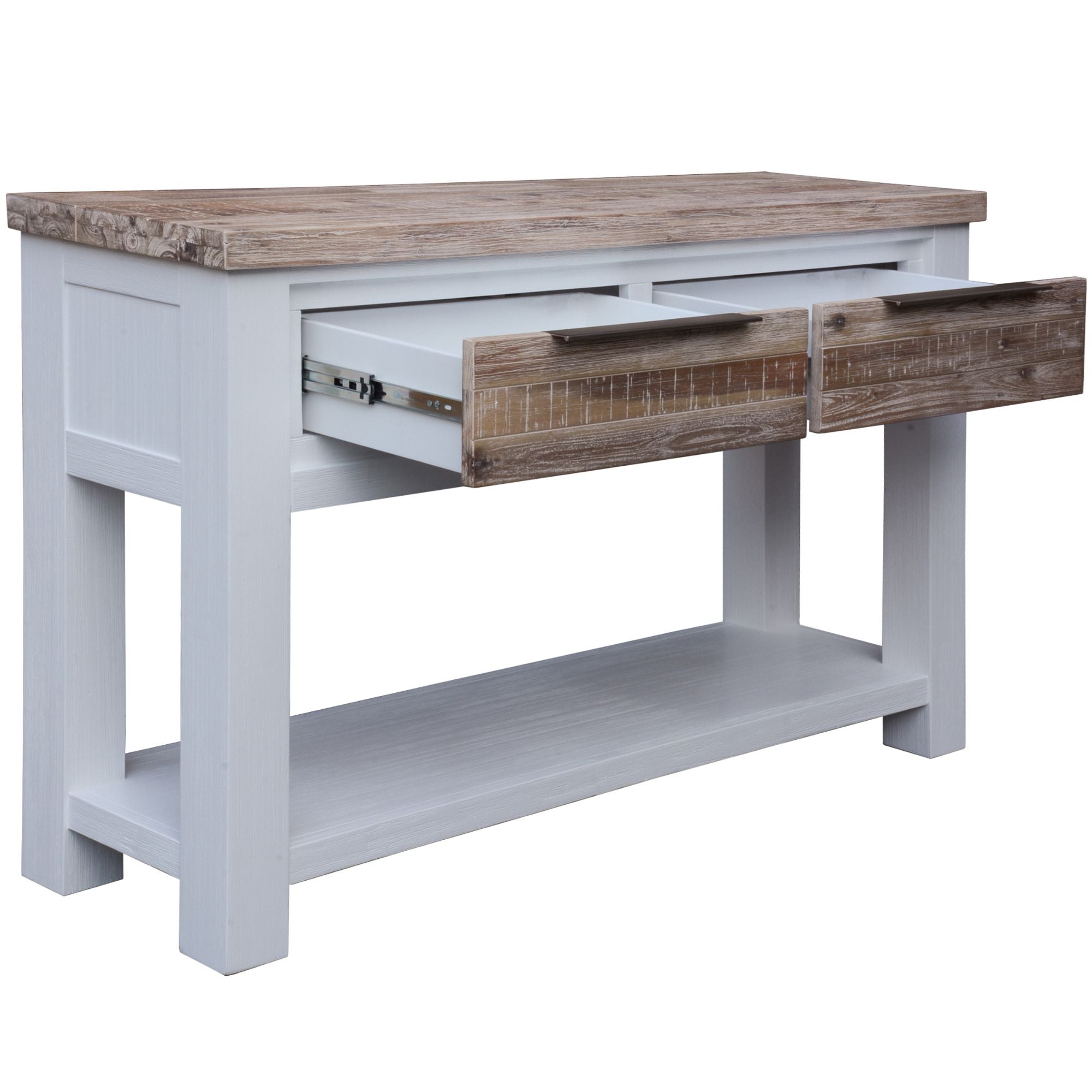 2-Drawer Coastal White Acacia Console Table with Multi-Colored Top-Furniture > Living Room > Side Tables-Nomica Living