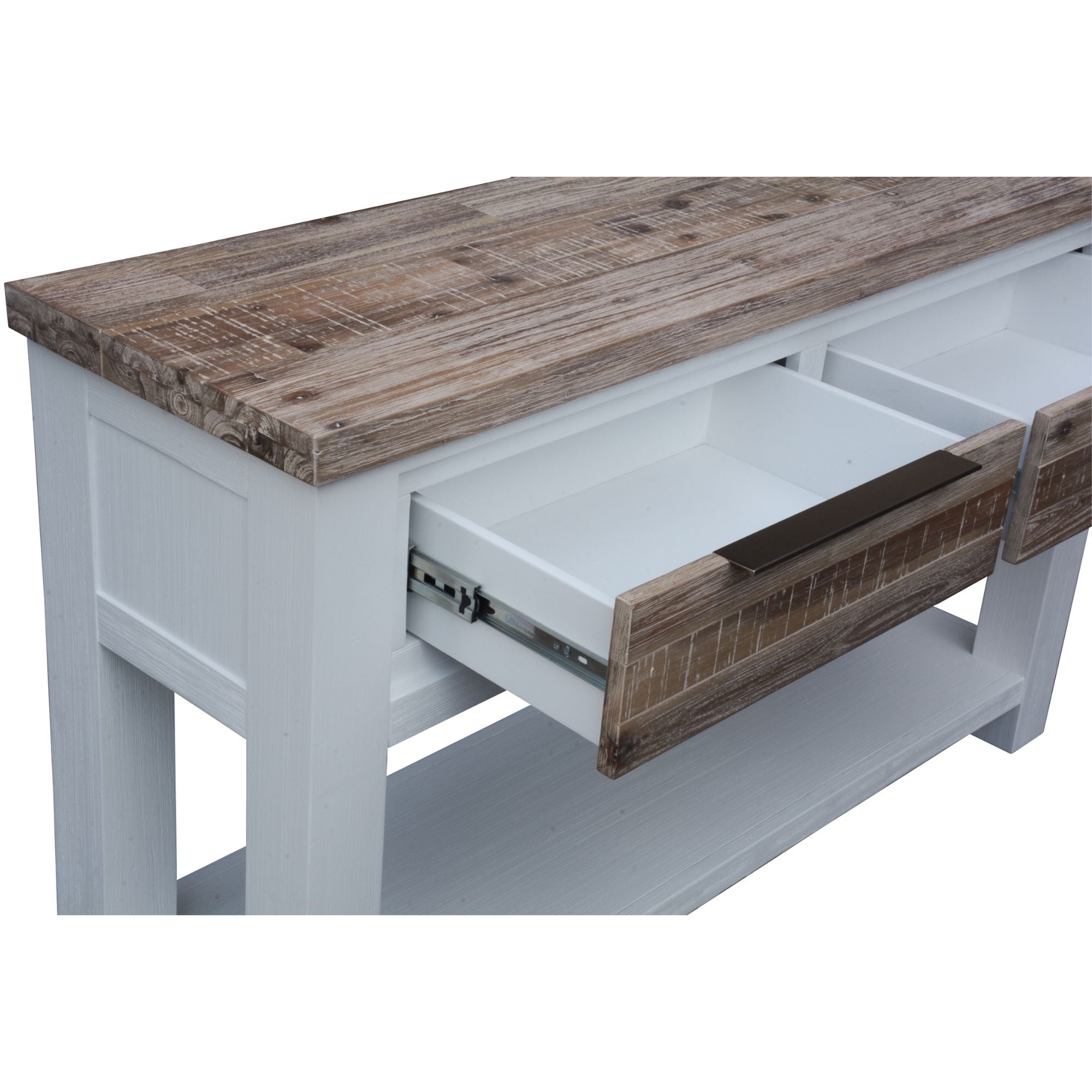 2-Drawer Coastal White Acacia Console Table with Multi-Colored Top-Furniture > Living Room > Side Tables-Nomica Living