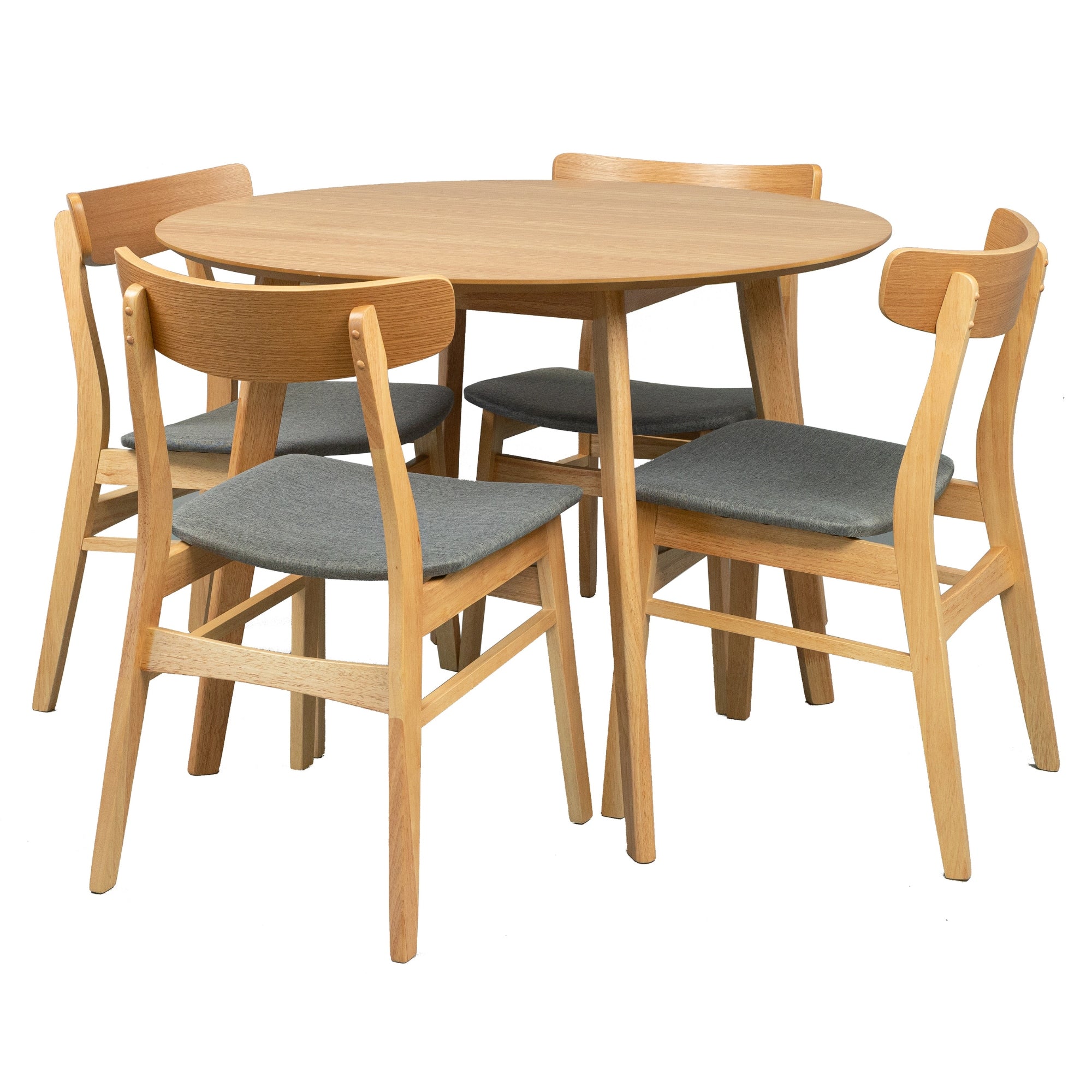 5-Piece Scandinavian Dining Set with 100cm Round Table and 4 Fabric Seat Chairs