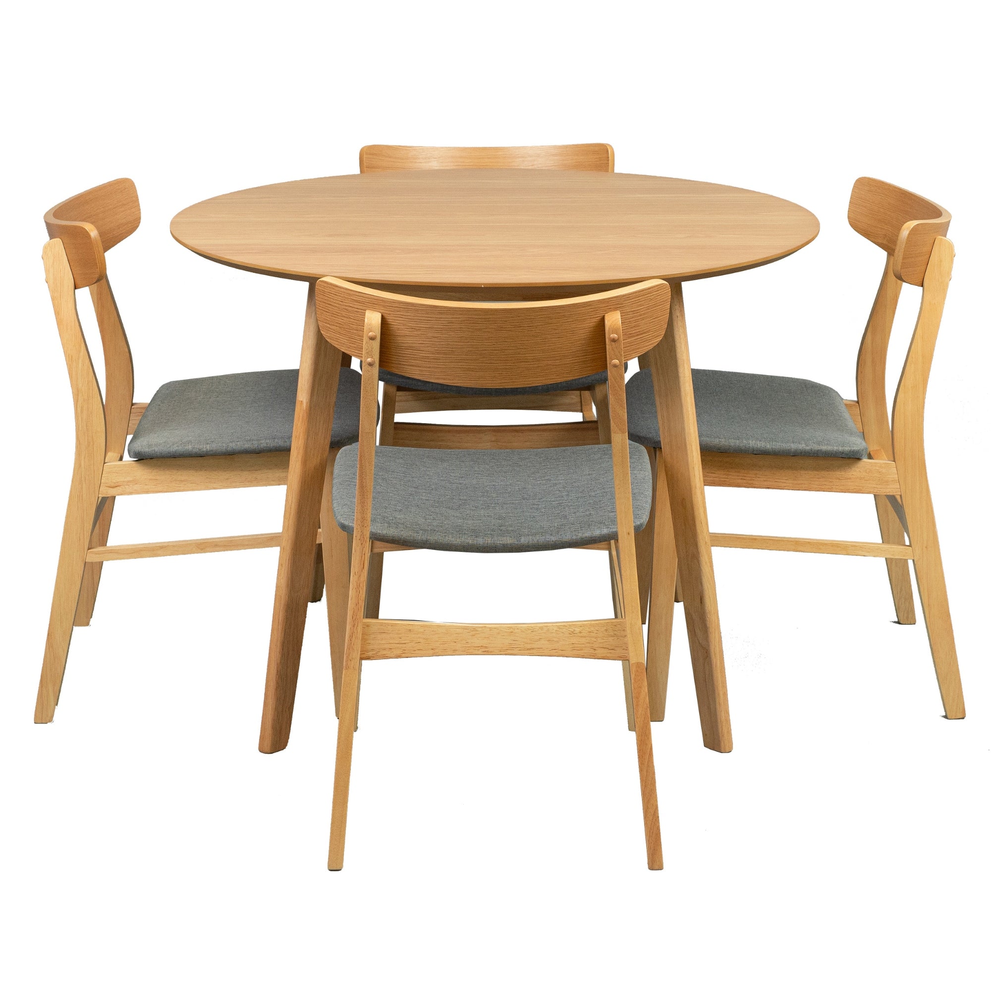 5-Piece Scandinavian Dining Set with 100cm Round Table and 4 Fabric Seat Chairs