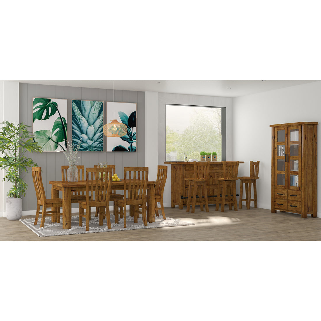 Rustic Oak Solid Pine Dining Table - 180cm Natural Timber Furniture