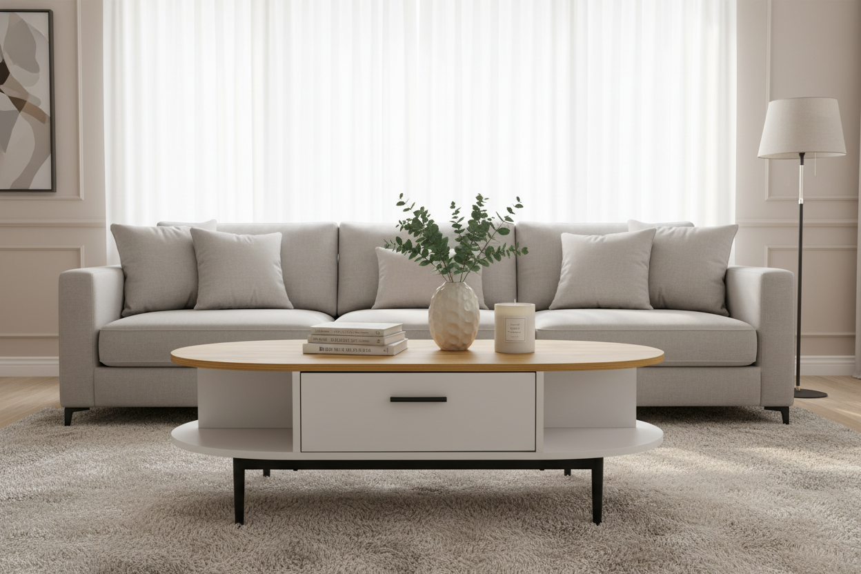 Timber Top Coffee Table with Drawers & Storage