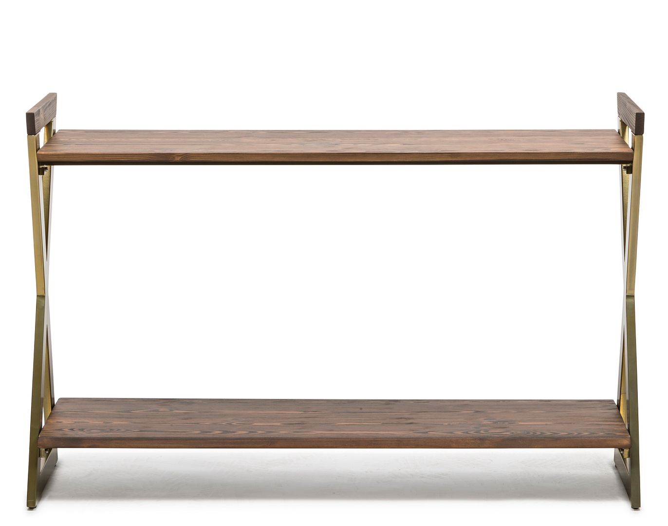 Rustic French Brass and Wood Console Table with Shelf Storage-Furniture > Living Room > Side Tables-Nomica Living