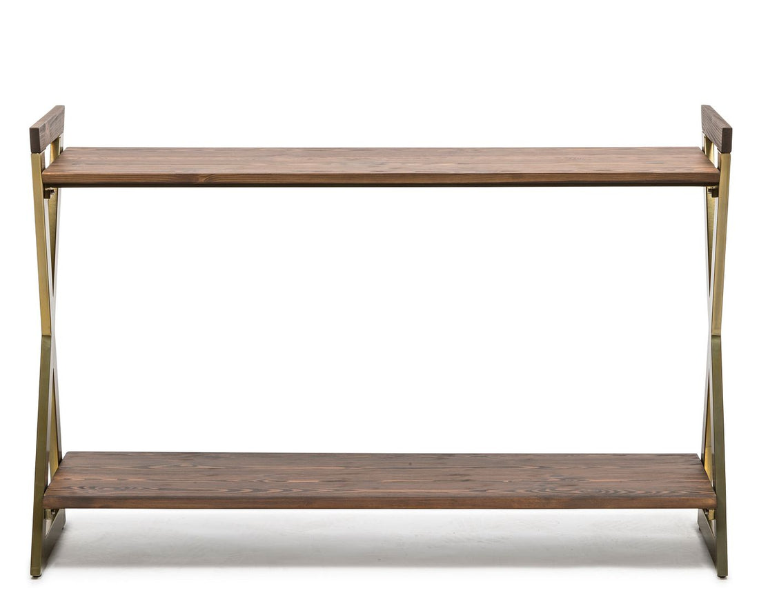 Rustic French Brass and Wood Console Table with Shelf Storage-Furniture > Living Room > Side Tables-Nomica Living