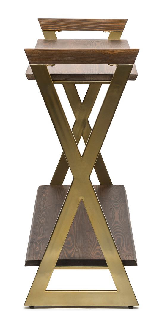 Rustic French Brass and Wood Console Table with Shelf Storage-Furniture > Living Room > Side Tables-Nomica Living