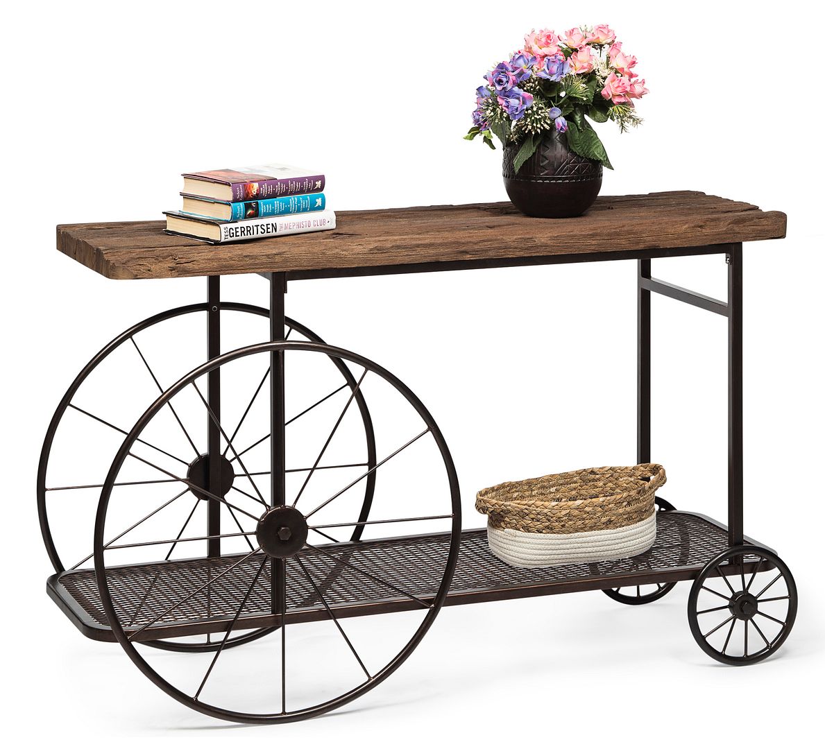 Industrial Railway Sleeper Wood Console Table with Iron Frame-Furniture > Living Room > Side Tables-Nomica Living