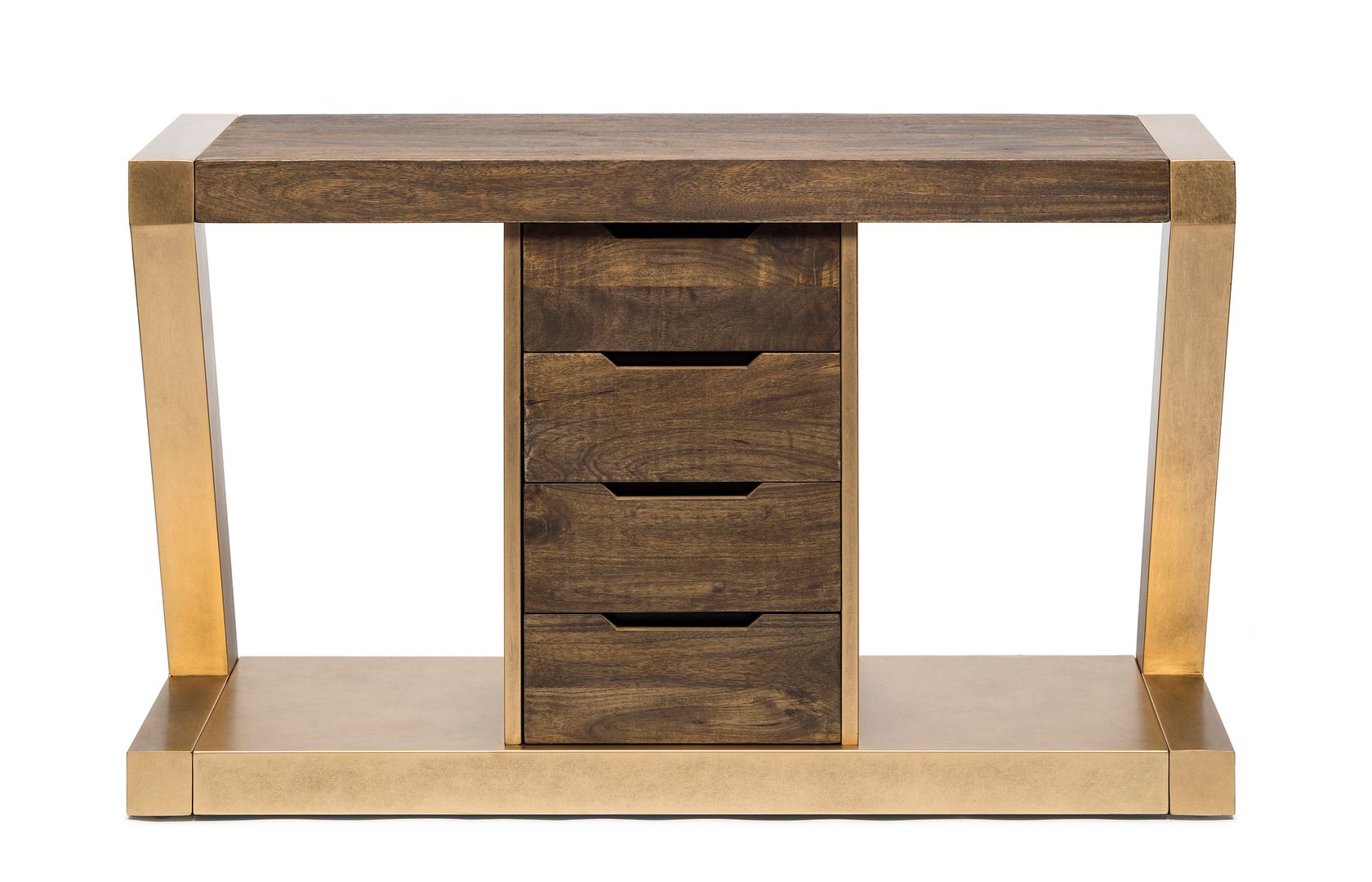Brass Wooden Z-Shaped Console Table with Drawers-Furniture > Living Room > Side Tables-Nomica Living