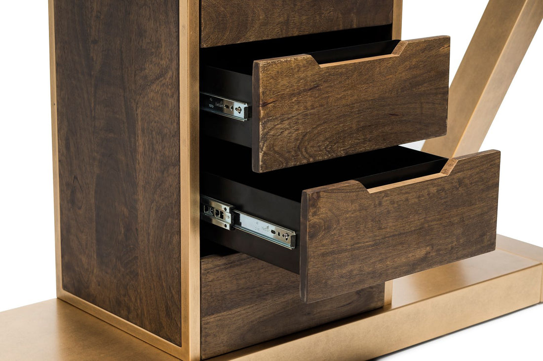 Brass Wooden Z-Shaped Console Table with Drawers-Furniture > Living Room > Side Tables-Nomica Living