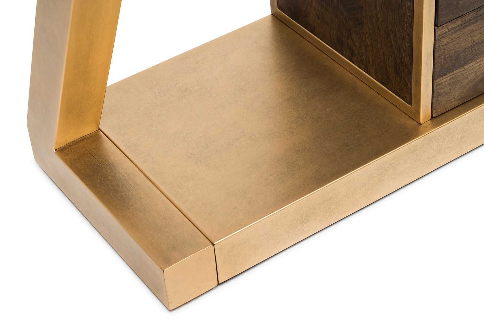 Brass Wooden Z-Shaped Console Table with Drawers-Furniture > Living Room > Side Tables-Nomica Living