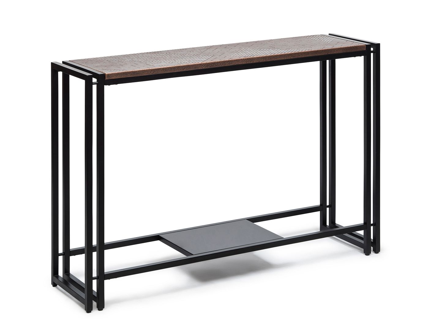 Sleek Black Iron Console Table with Copper Textured Top-Furniture > Living Room > Side Tables-Nomica Living