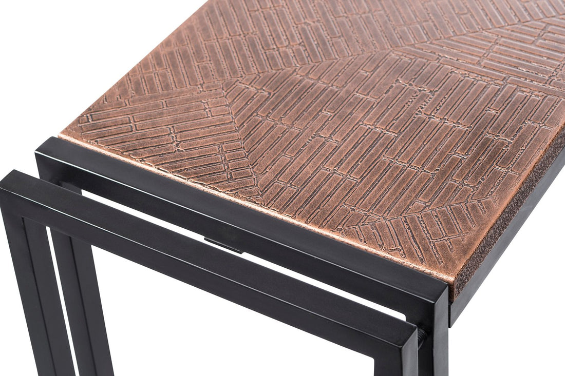 Sleek Black Iron Console Table with Copper Textured Top-Furniture > Living Room > Side Tables-Nomica Living