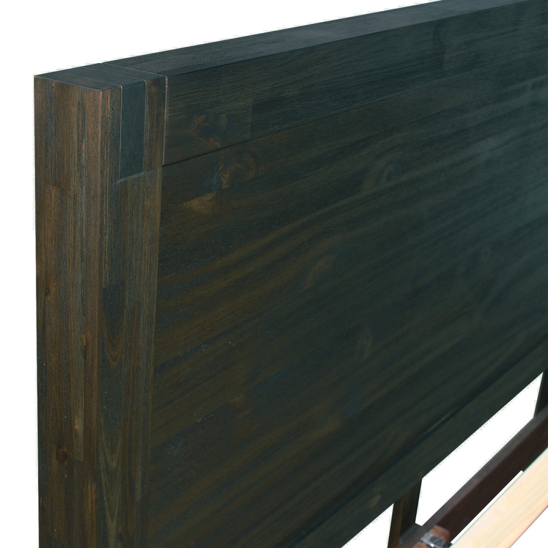 Queen Size Bed Frame in Solid Wood Veneered Acacia with Chocolate Timber Slats