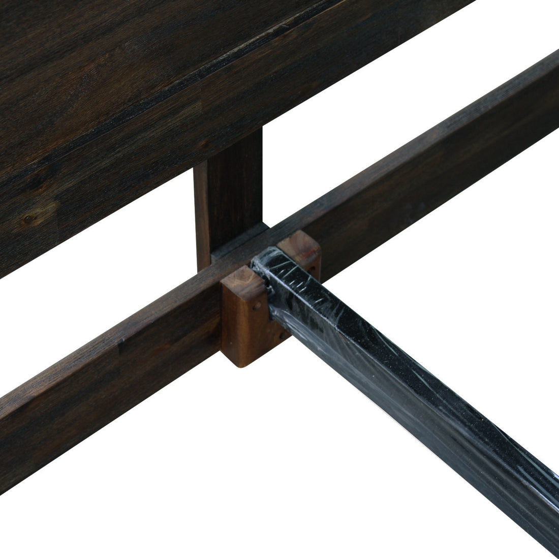 Queen Size Bed Frame in Solid Wood Veneered Acacia with Chocolate Timber Slats