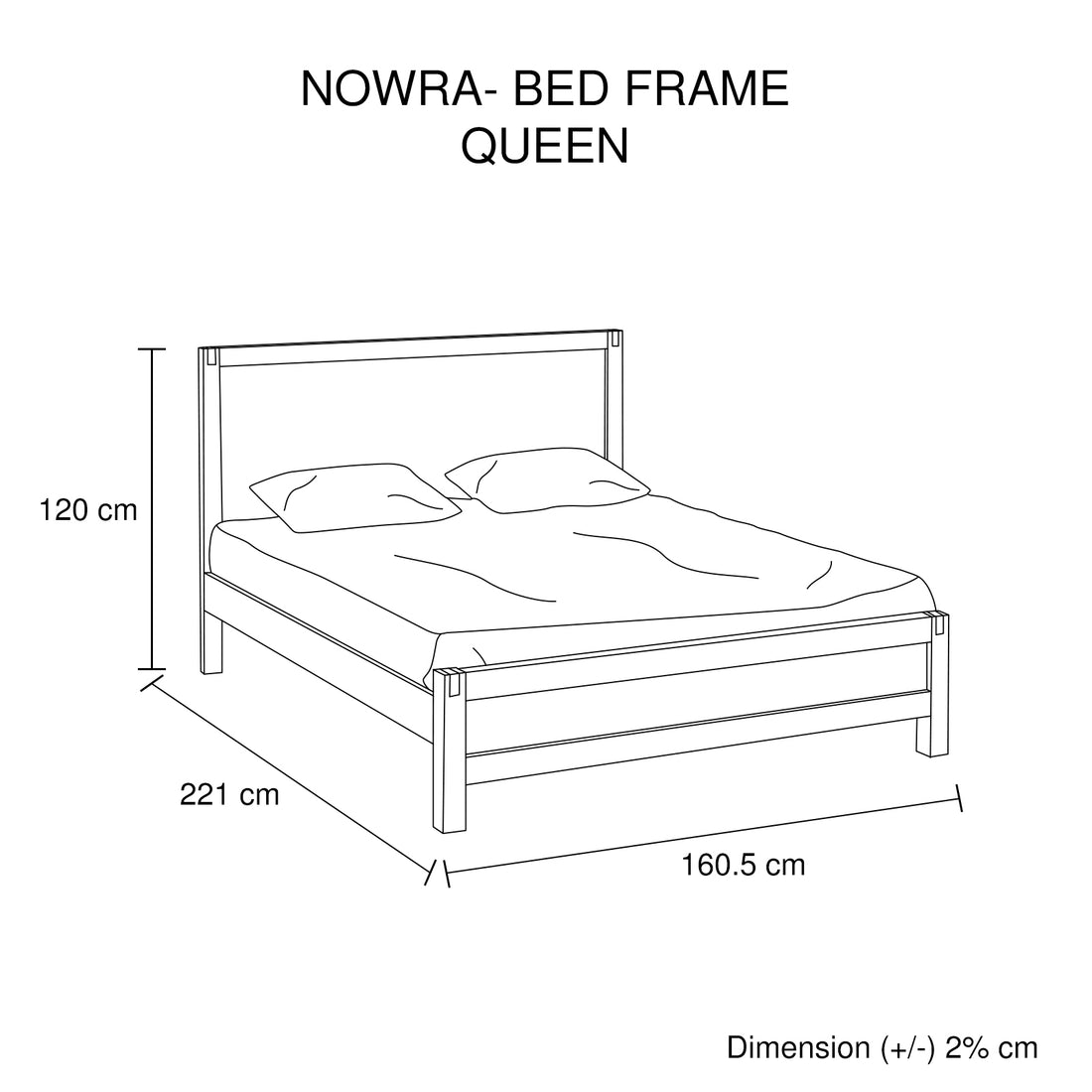 Queen Size Bed Frame in Solid Wood Veneered Acacia with Chocolate Timber Slats