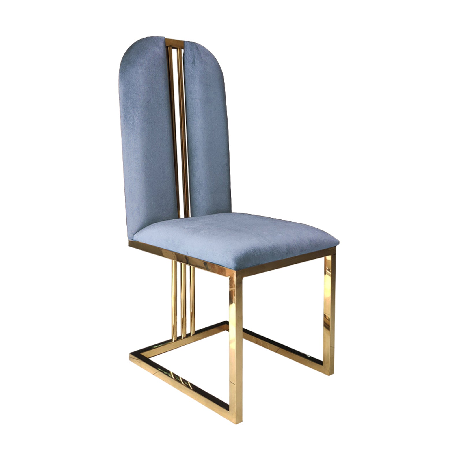 Blue Fabric Dining Chairs with Gold Frame (Set of 2)