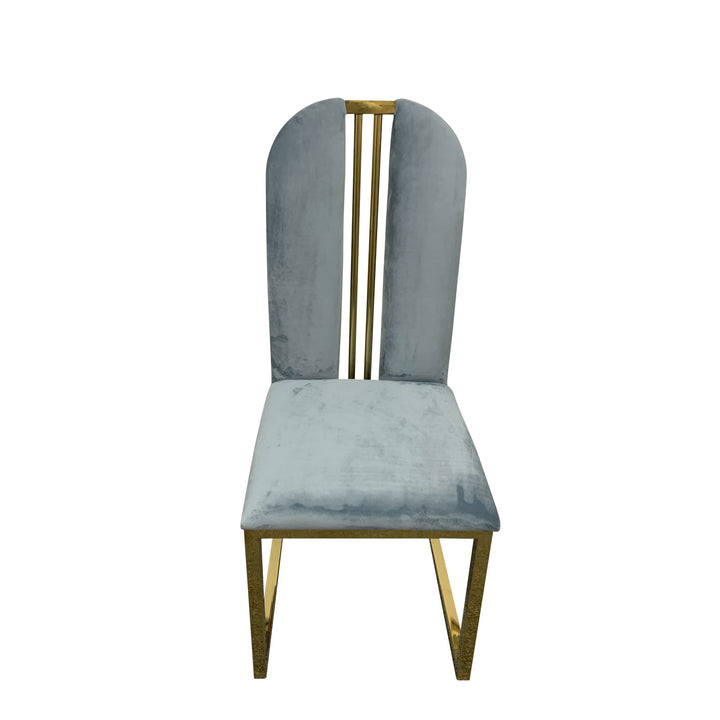 Blue Fabric Dining Chairs with Gold Frame (Set of 2)