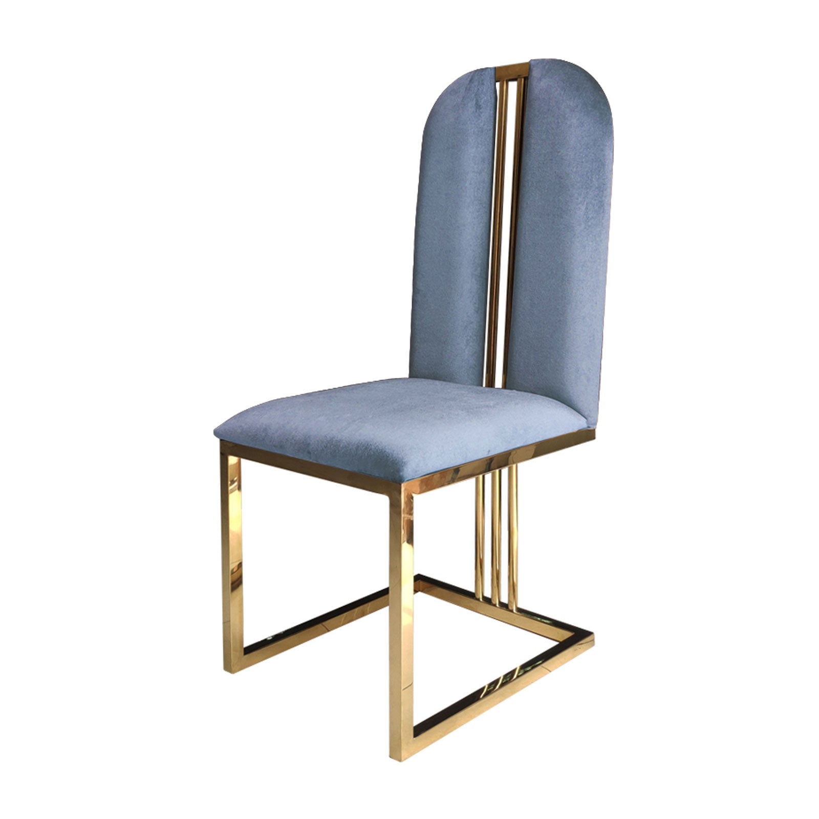 Blue Fabric Dining Chairs with Gold Frame (Set of 2)