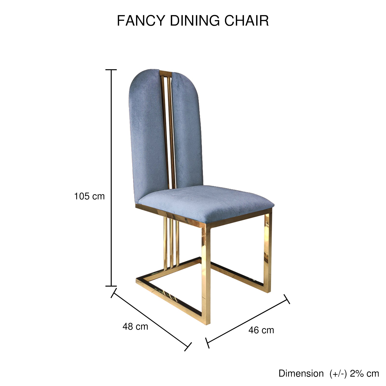 Blue Fabric Dining Chairs with Gold Frame (Set of 2)