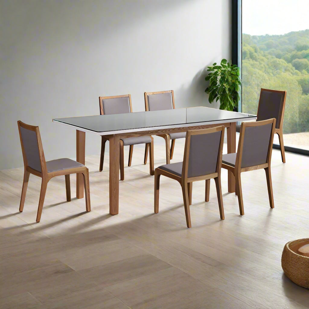 7-Piece Dining Suite with White High Gloss Table and 6 Chairs