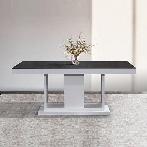 High-Gloss MDF Dining Table - 180cm Black & White Modern Dining Statement