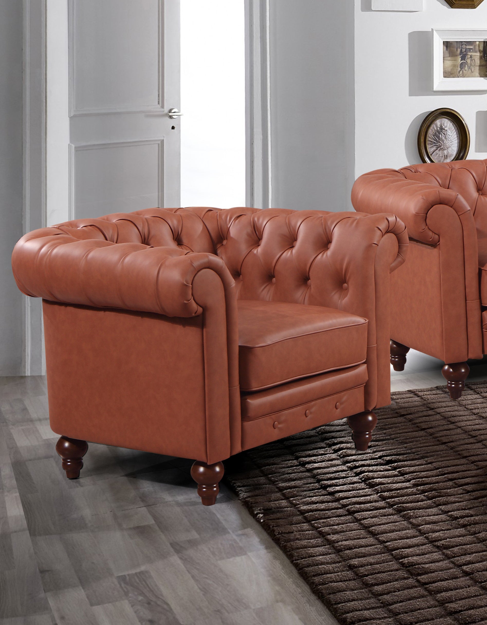 Madeline Single Seater Faux Leather Sofa - Brown-Furniture > Sofas > Sofas & Sofa Beds-Nomica Living