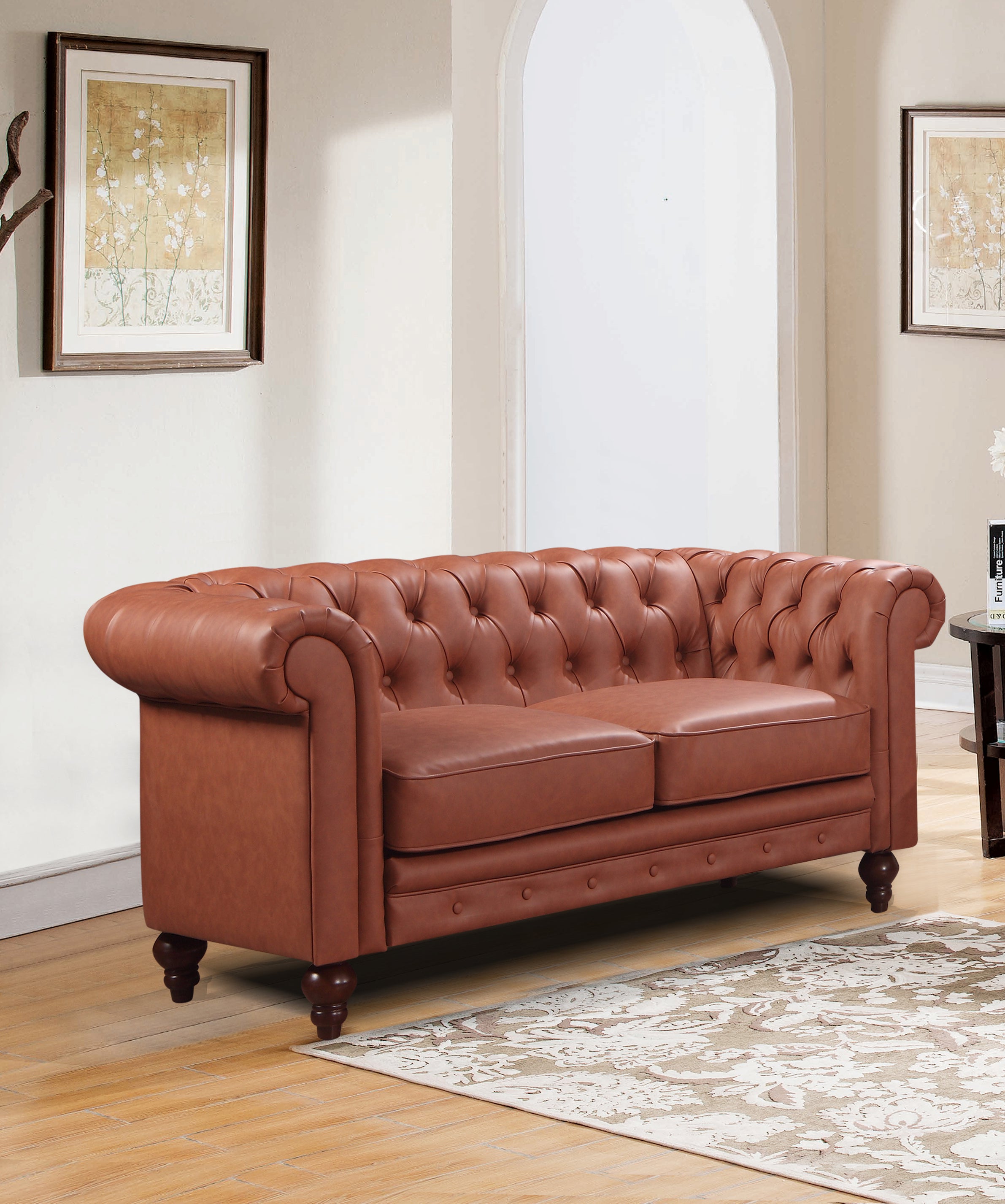 Madeline 2-Seater Faux Leather Sofa Lounge - Brown-Furniture > Sofas > Sofas & Sofa Beds-Nomica Living