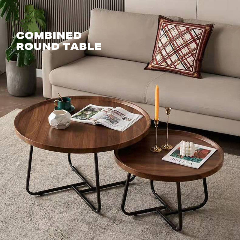 Removable Walnut Round Nesting Coffee Tables - Set of 2-Furniture > Living Room > Coffee Tables-Nomica Living