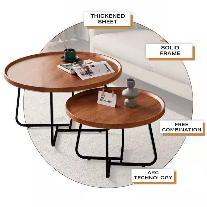 Removable Walnut Round Nesting Coffee Tables - Set of 2-Furniture > Living Room > Coffee Tables-Nomica Living