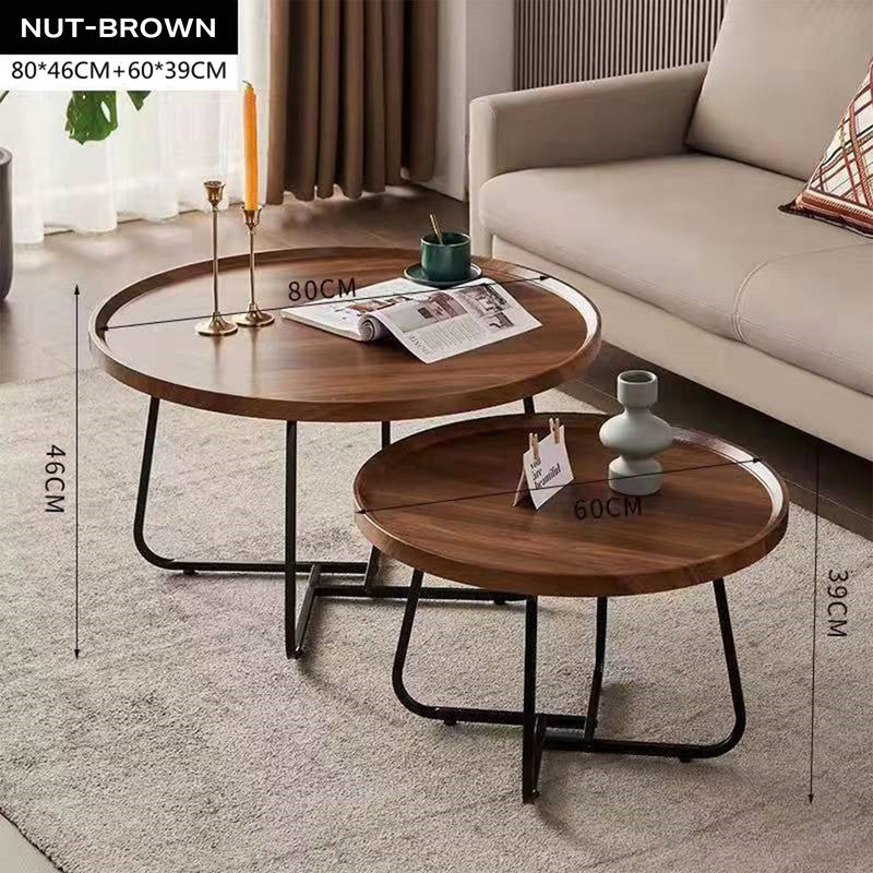 Removable Walnut Round Nesting Coffee Tables - Set of 2-Furniture > Living Room > Coffee Tables-Nomica Living