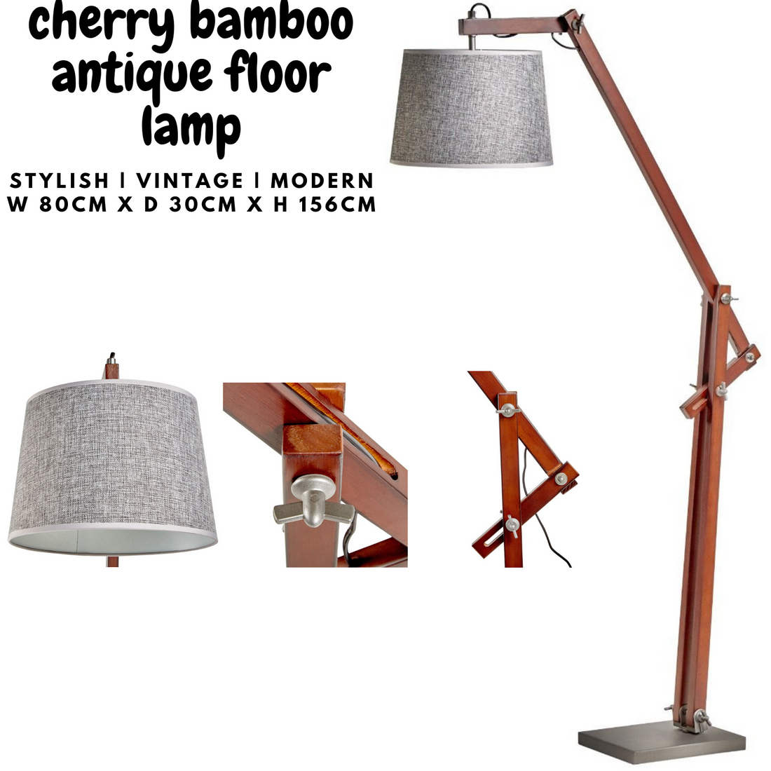 156cm Large Bamboo Floor Lamp Modern Vintage Wooden Light Antique Shade - Cherry-Home & Garden > Lighting > Floor Lamps-Nomica Living
