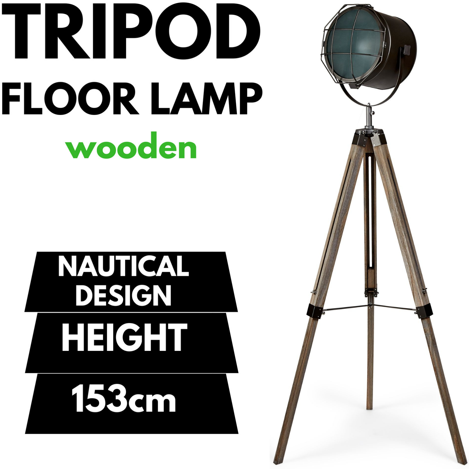 153cm Nautical Tripod Floor Lamp w Matte Grey Lamp Head Searchlight Spot Light-Home & Garden > Lighting > Floor Lamps-Nomica Living