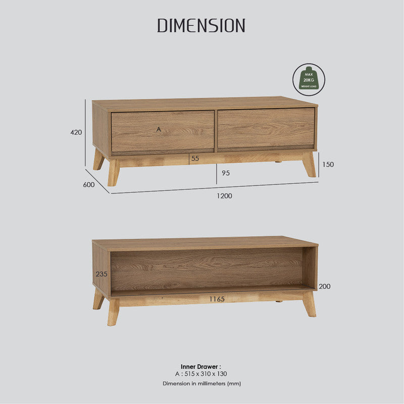 Hirado Coffee Table with Storage Drawers – Cocoa Finish-Furniture > Living Room > Coffee Tables-Nomica Living