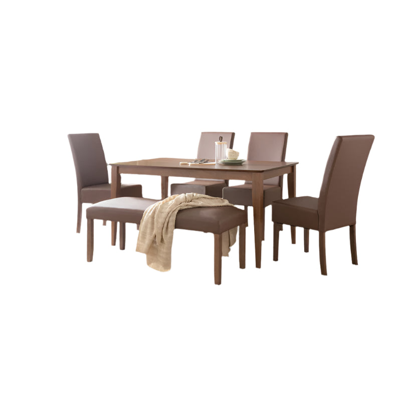 6-Piece Cocoa Dining Set with 4 Mesi Chairs and Bench