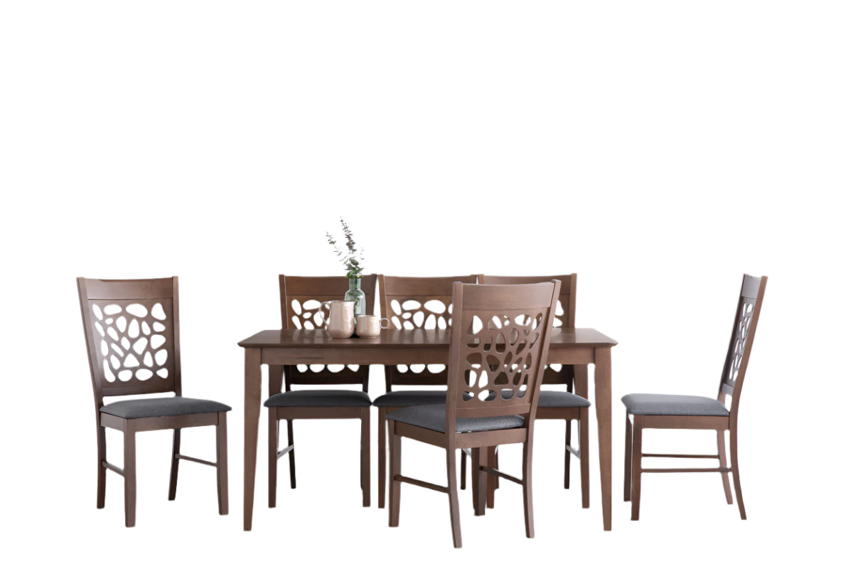 7-Piece Dining Set with Cocoa Dining Table and 6 Asbel Chairs