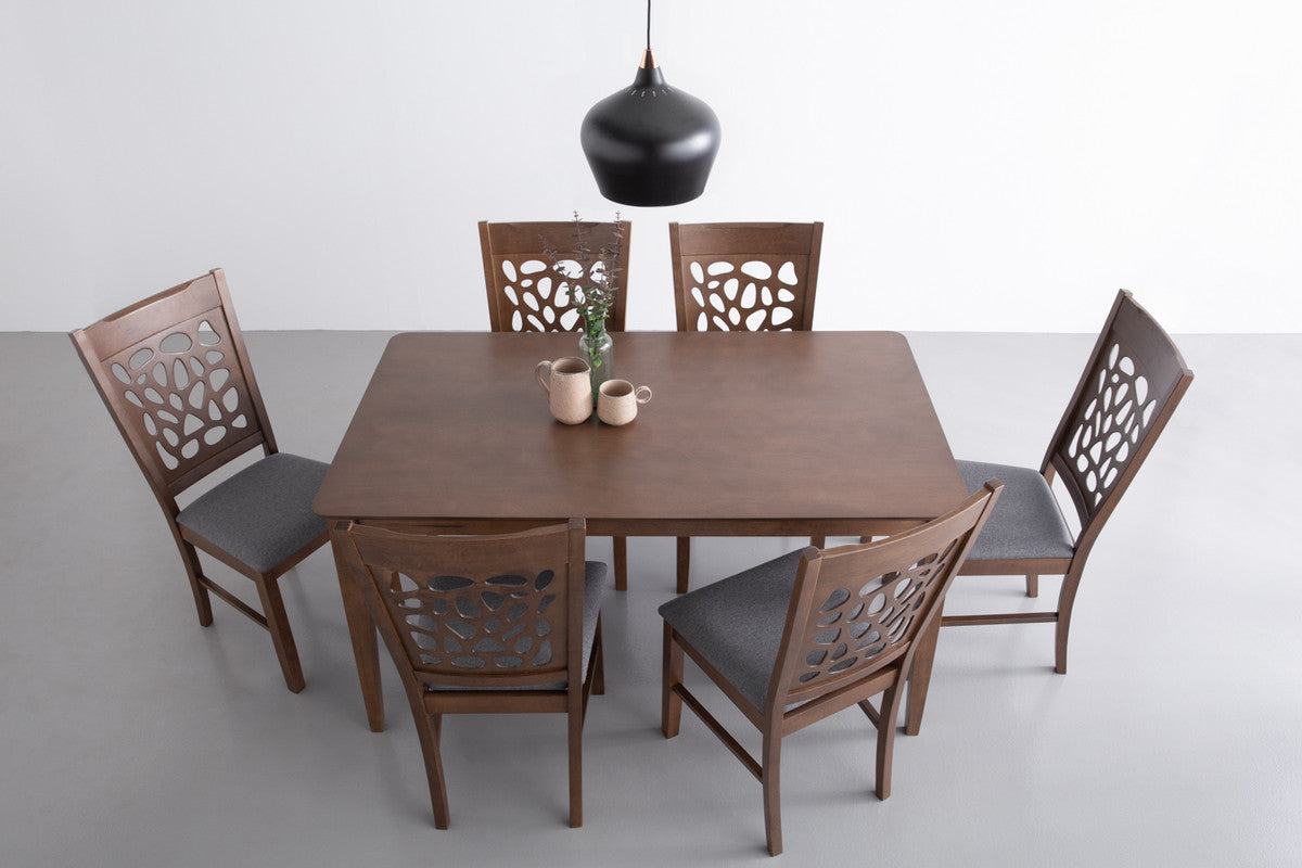 7-Piece Dining Set with Cocoa Dining Table and 6 Asbel Chairs