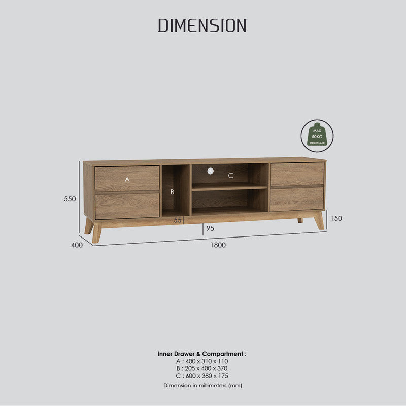 Hirado Entertainment TV Unit with Storage - Cocoa Finish-Furniture > Living Room > TV Units-Nomica Living