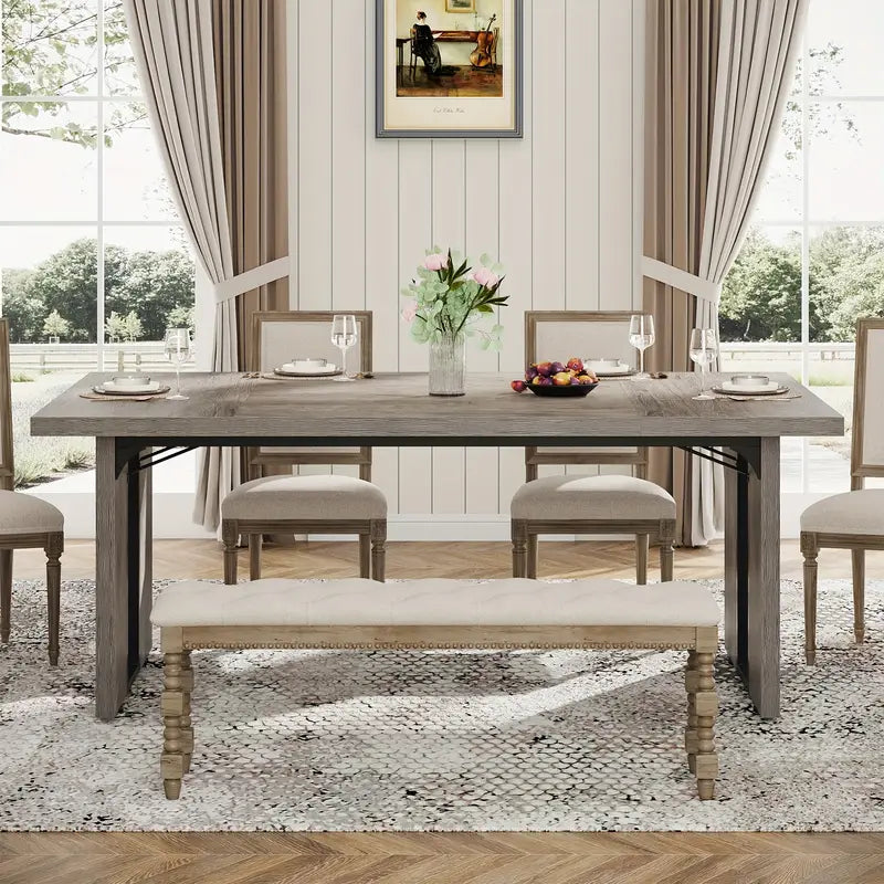 Rustic Rectangular Dining Table - 180cm Solid Wood Farmhouse Style Furniture