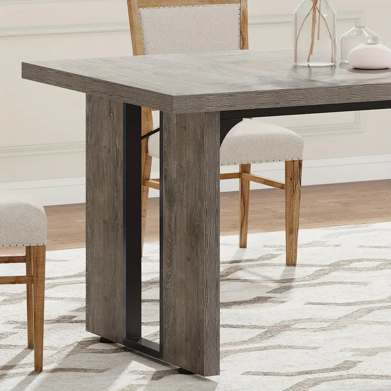 Rustic Rectangular Dining Table - 180cm Solid Wood Farmhouse Style Furniture