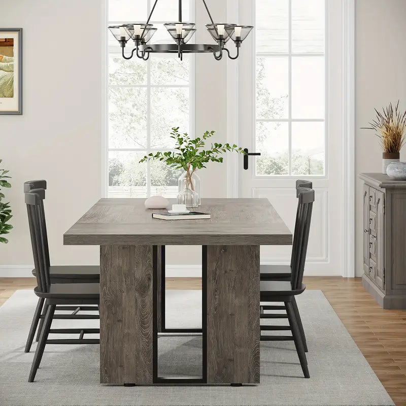 Rustic Rectangular Dining Table - 180cm Solid Wood Farmhouse Style Furniture