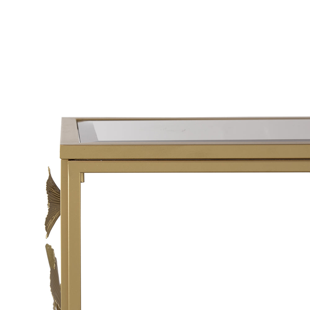 Gold Mirrored Art Deco Console Table with 3D Floral Design-Furniture > Living Room > Side Tables-Nomica Living