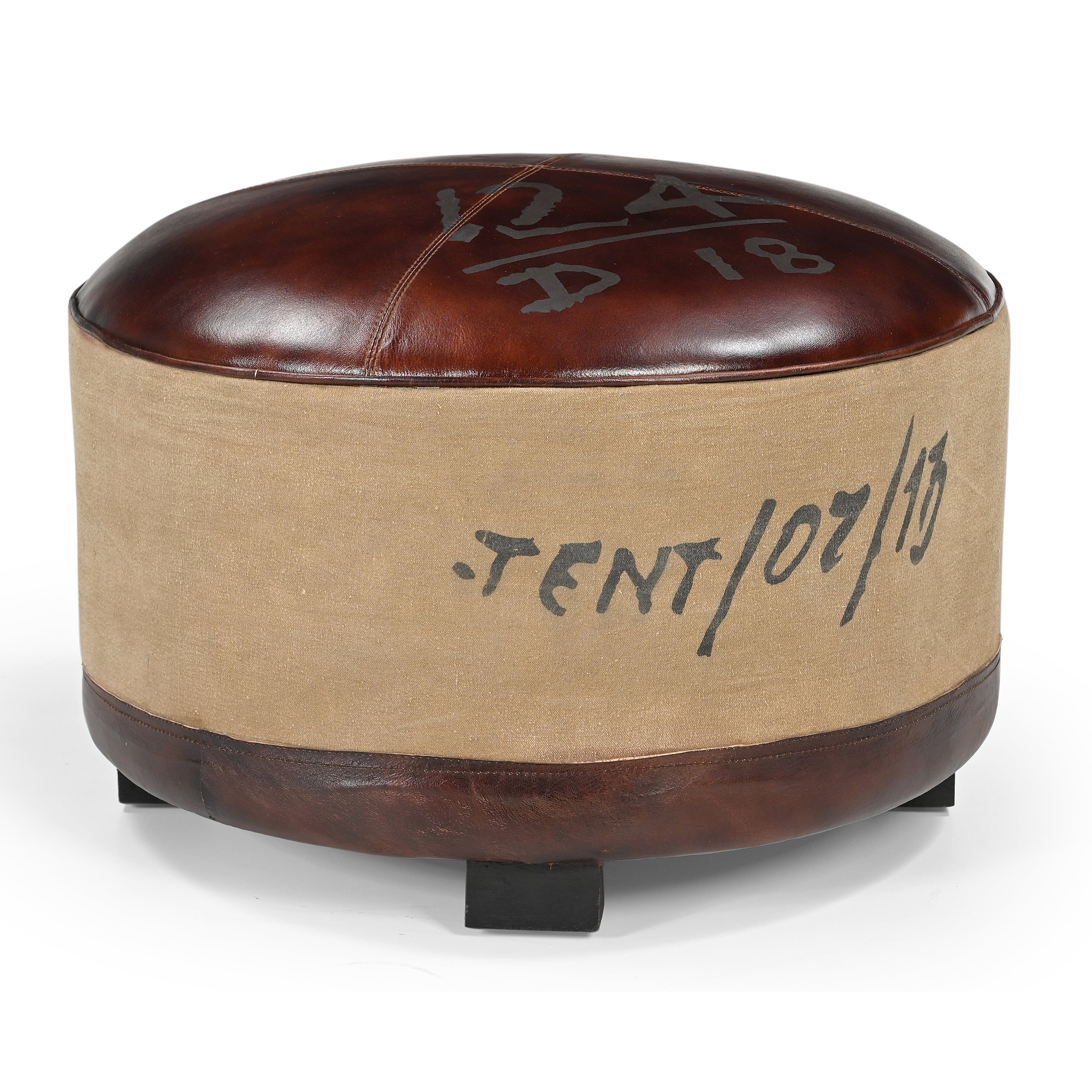 Vintage Round Leather Ottoman - Timeless Antique-Inspired Seating-Furniture > Living Room > Ottomans & Footstools-Nomica Living