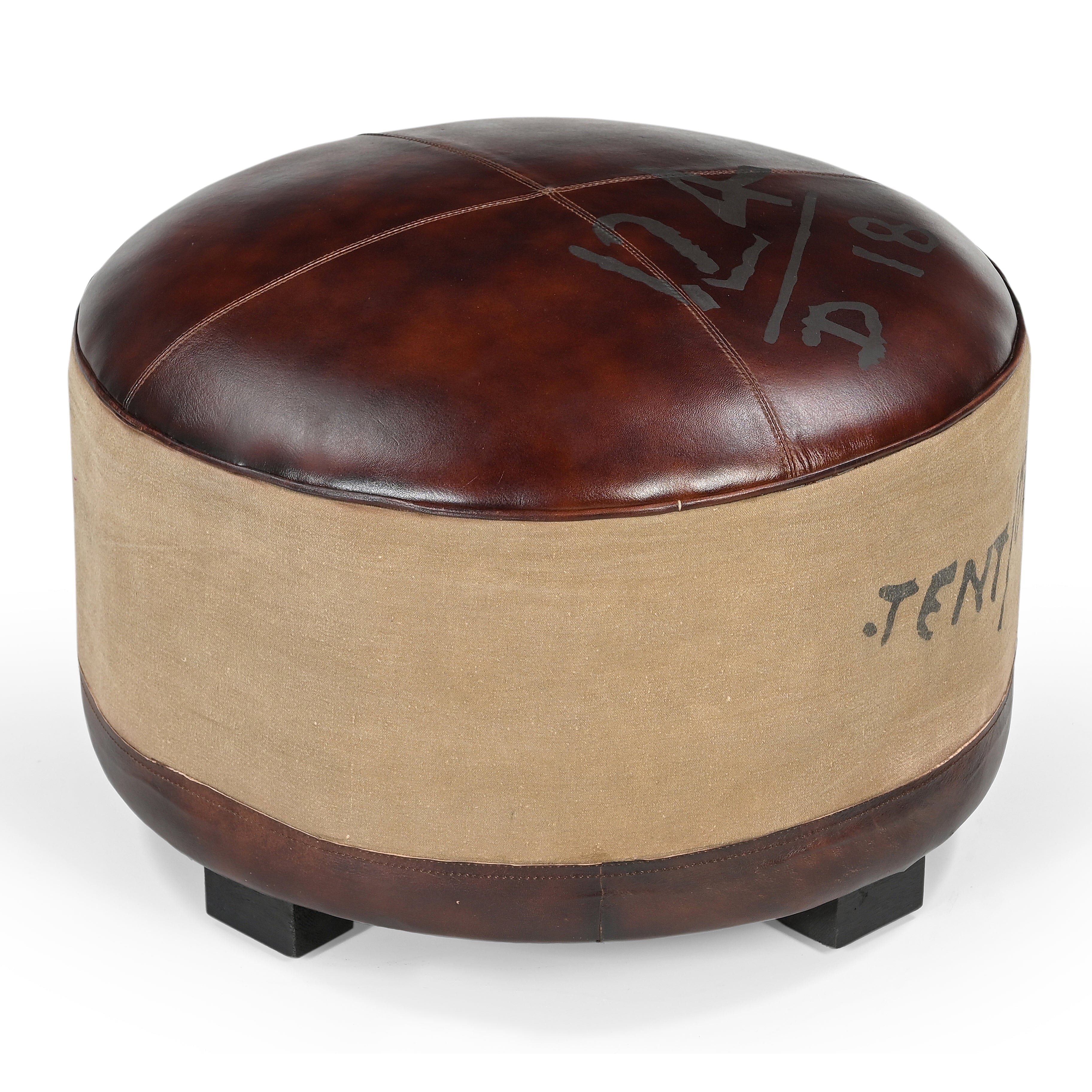 Vintage Round Leather Ottoman - Timeless Antique-Inspired Seating-Furniture > Living Room > Ottomans & Footstools-Nomica Living