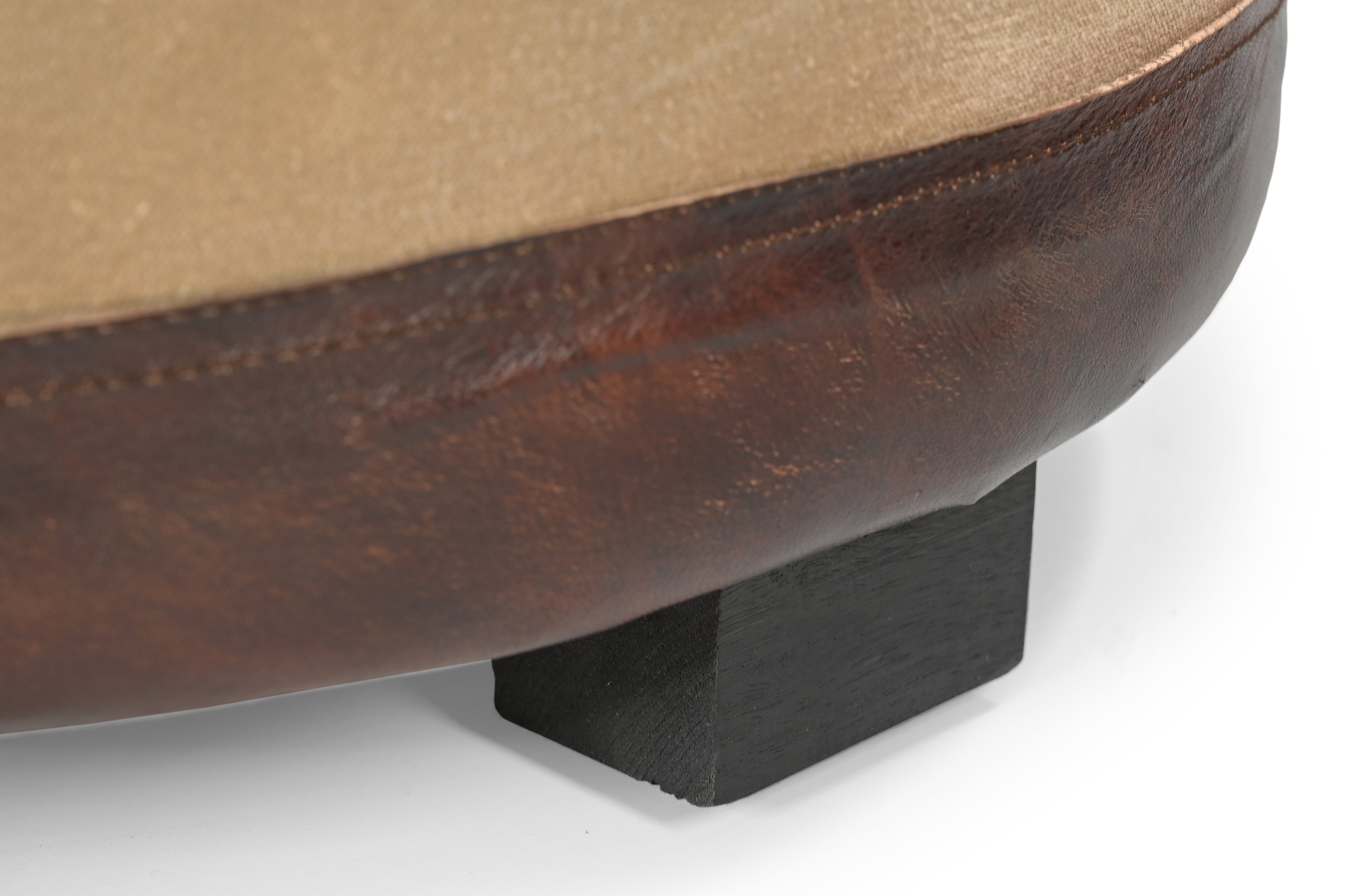 Vintage Round Leather Ottoman - Timeless Antique-Inspired Seating-Furniture > Living Room > Ottomans & Footstools-Nomica Living