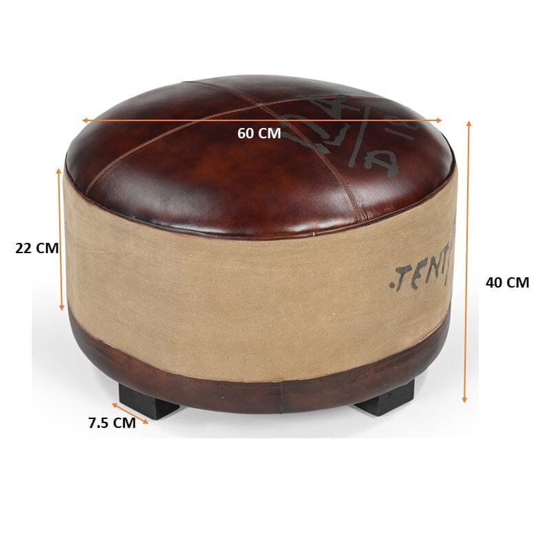 Vintage Round Leather Ottoman - Timeless Antique-Inspired Seating-Furniture > Living Room > Ottomans & Footstools-Nomica Living