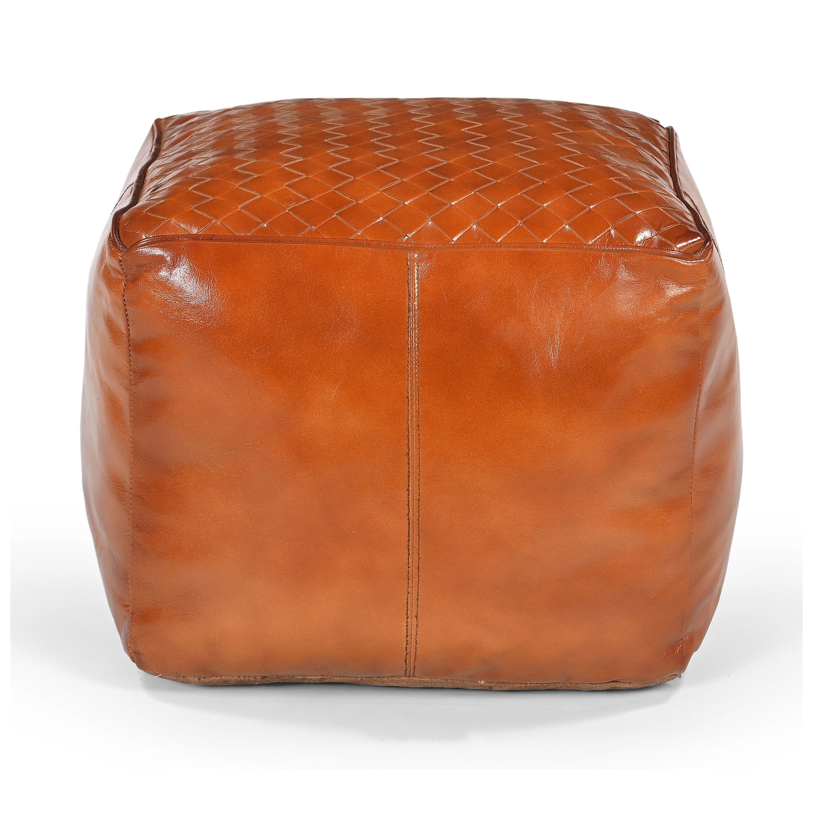 Square Latticed Leather Ottoman - Geometric Textural Accent Piece-Furniture > Living Room > Ottomans & Footstools-Nomica Living