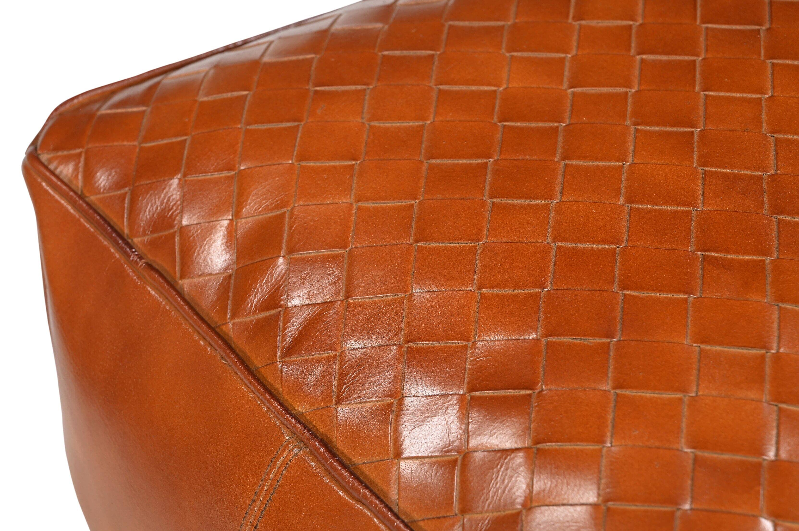 Square Latticed Leather Ottoman - Geometric Textural Accent Piece-Furniture > Living Room > Ottomans & Footstools-Nomica Living